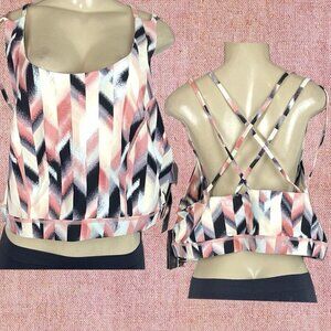 Torrid +5 Pink-Black Geometric Print Back Caged Straps 4 Way Stretch Sports Bra